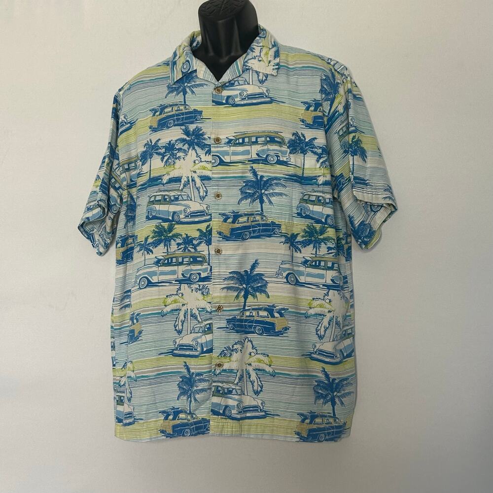 General Motors Hawaiian Shirt Classic Cars Woody Wagon Tropical Button Up